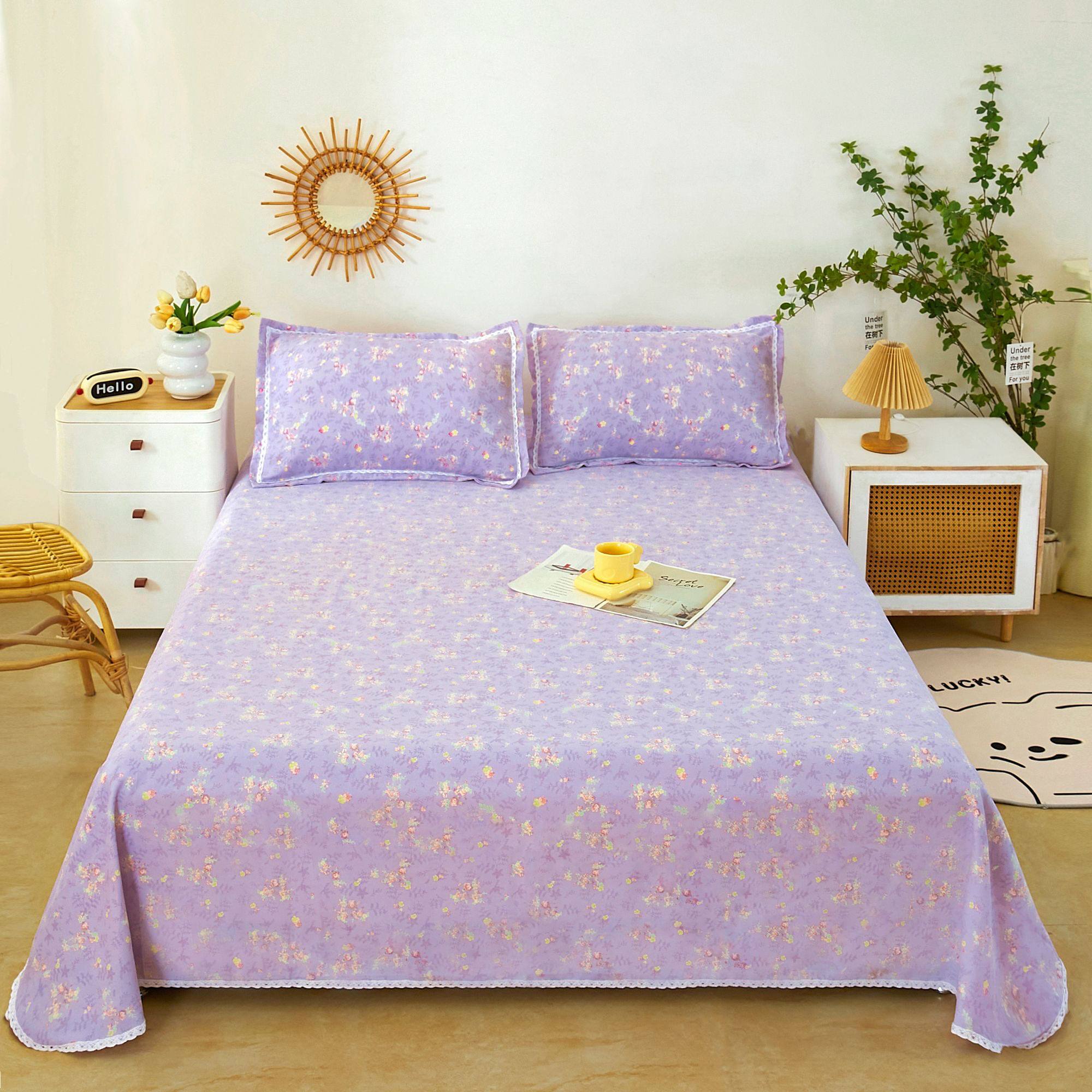 2025原棉细纱老粗布床单三件套防滑透气软席床上用品床单枕套