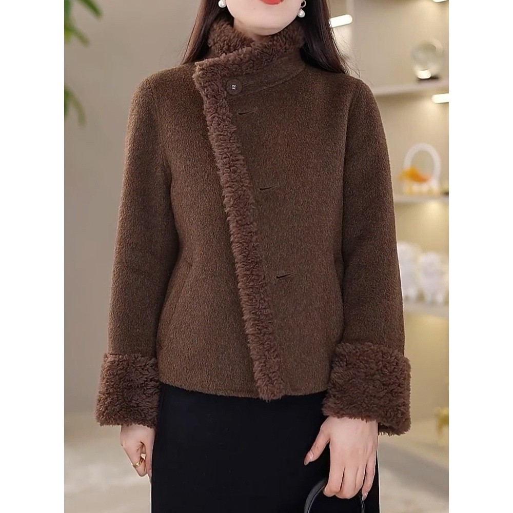 高档复古时髦通勤毛呢外套女装2025冬季新款洋气翻领拼接百搭大衣