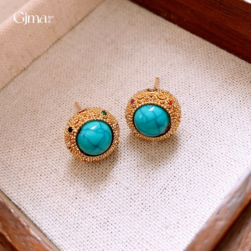 纯铜耳饰 18k真金电镀银针耳钉女小众中古风耳环轻奢高级感耳饰