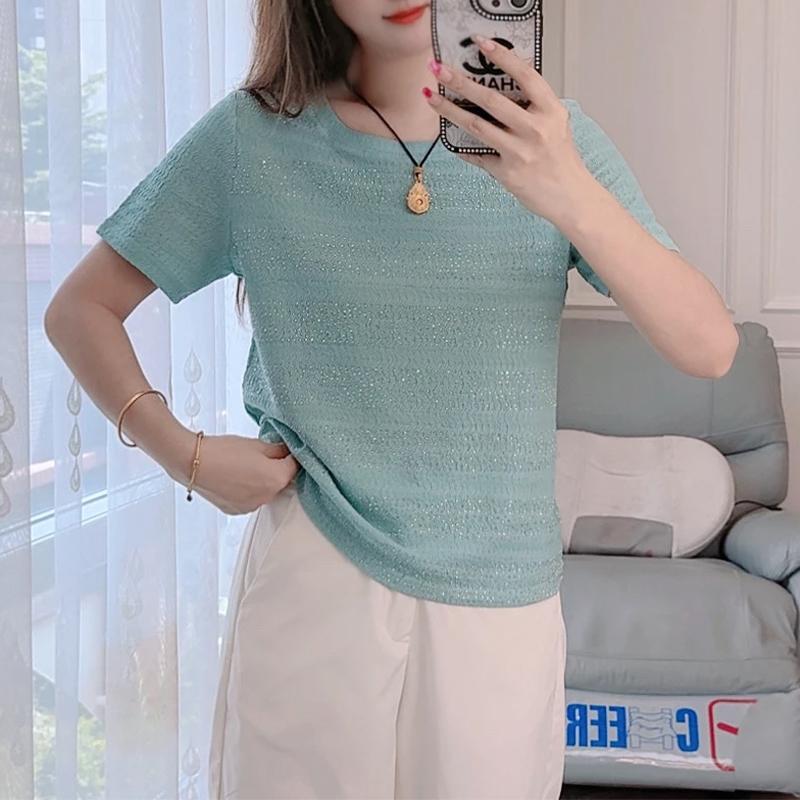 夏季新款简约时尚圆领纯色百搭短袖套头T恤上衣女装C5660