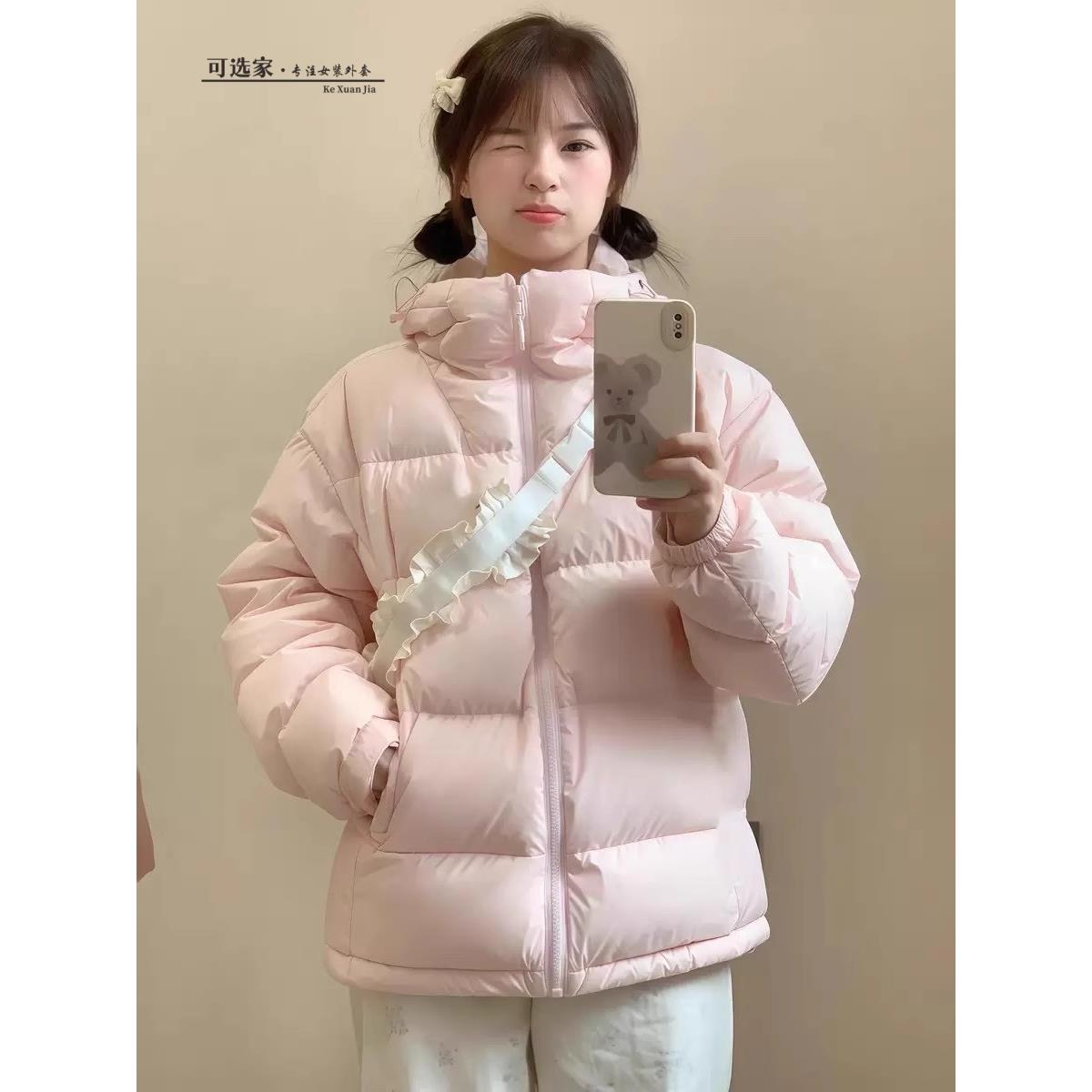 粉色短款棉袄棉服女2025年新款冬季小个子加厚保暖面包服棉衣外套