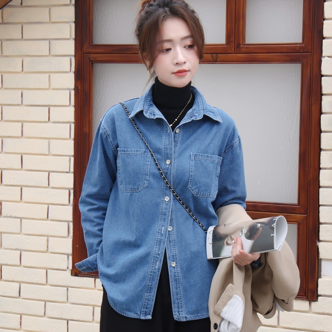 2025春季新款韩版牛仔衬衫女宽松外套百搭长袖小众复古设计感上衣
