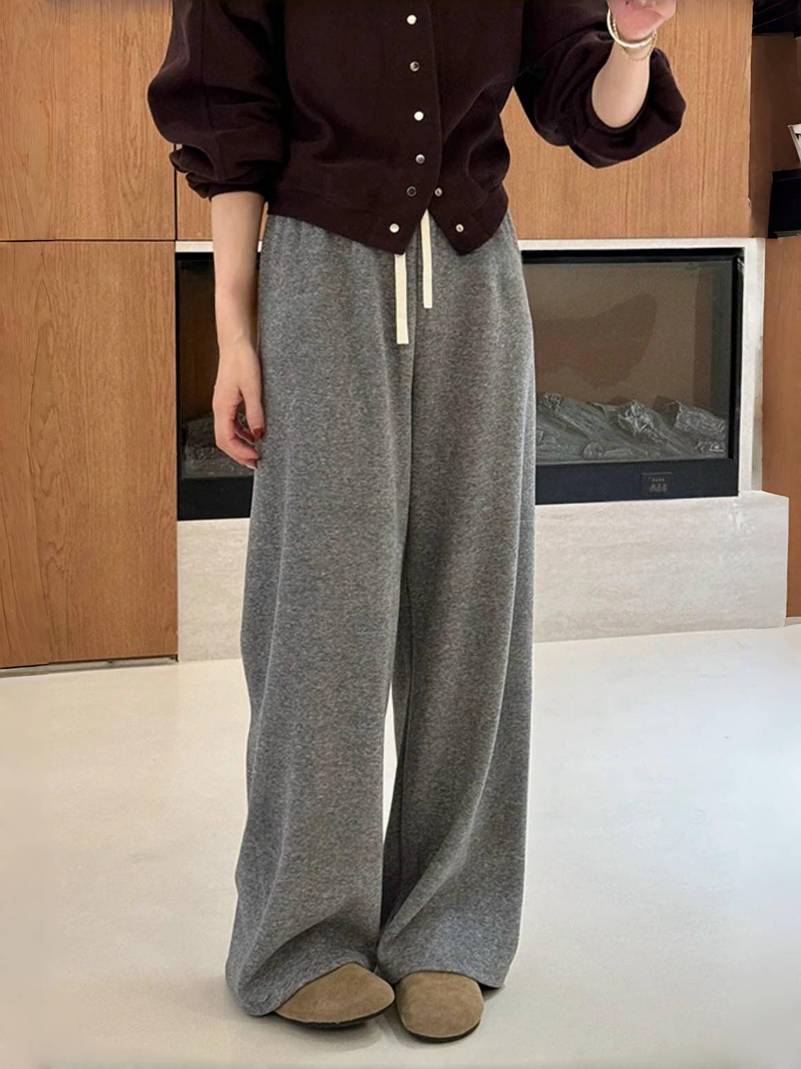 欧货高腰宽松垂感直筒阔腿卫裤女2025秋冬松紧腰百搭休闲拖地长裤