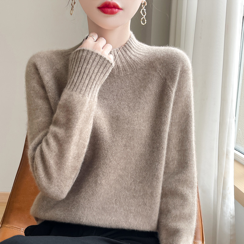 2025新款羊毛衫女半高圆领打底衫秋冬保暖毛衣女宽松羊绒衫针织衫