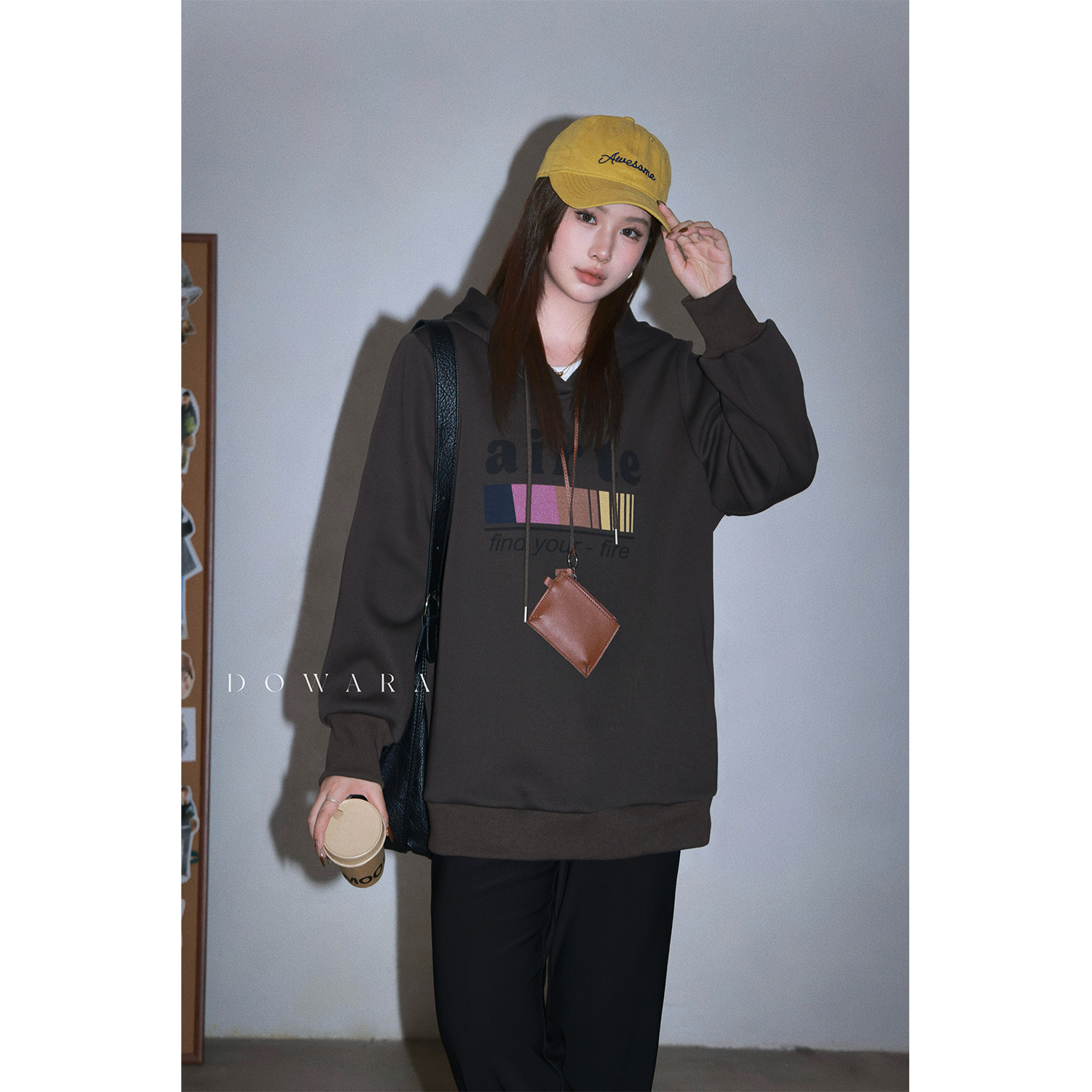 现货大婉酱微胖定制韩版宽松休闲连帽卫衣冬季加绒加厚外套2832D