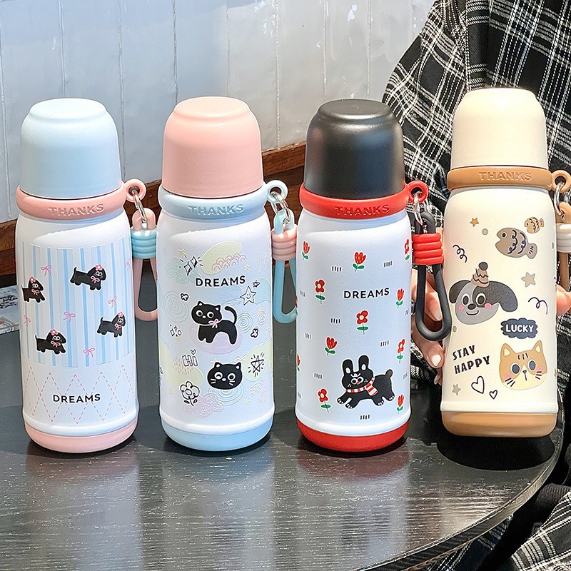 弹头保温杯316不锈钢子卡通双饮吸管水杯女生户外便携杯子便携式