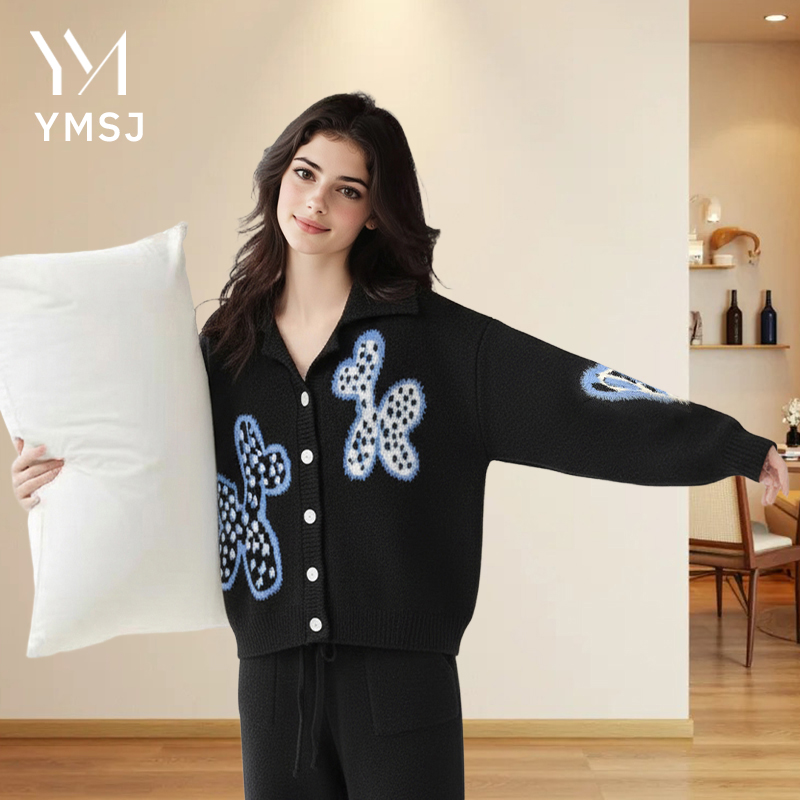 永美世家厚款透气女不起球睡衣半边绒家居服套装百搭女装气质秋冬