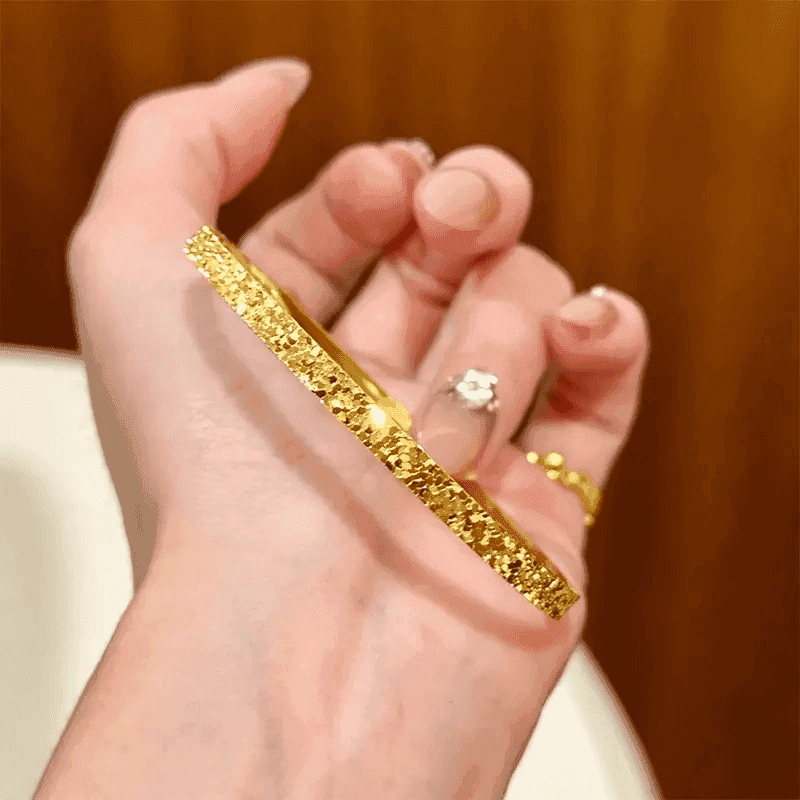 足银手镯 碎碎冰镀金手镯足银999实心百搭轻奢简约金色520送女友