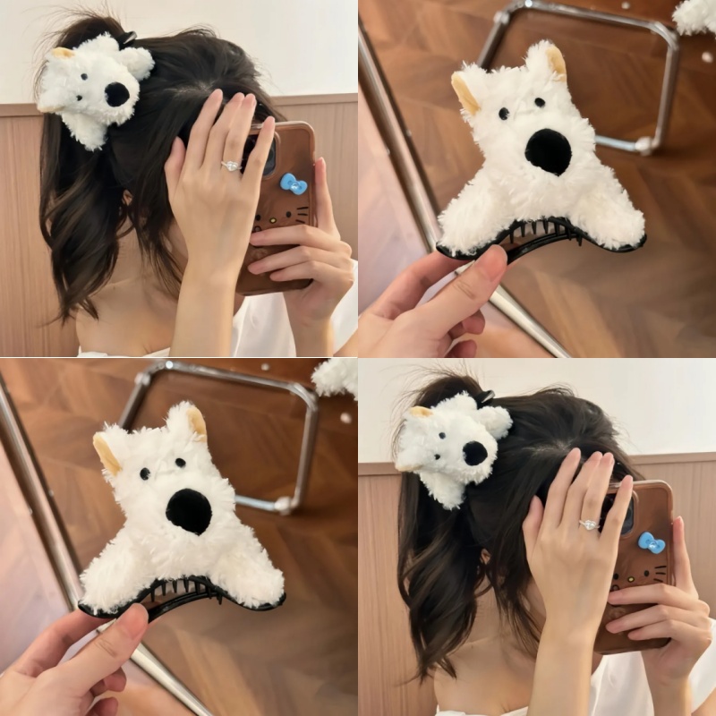杨幂同款白色小狗发夹可爱毛绒西高地狗狗侧边夹顶夹发卡头饰发