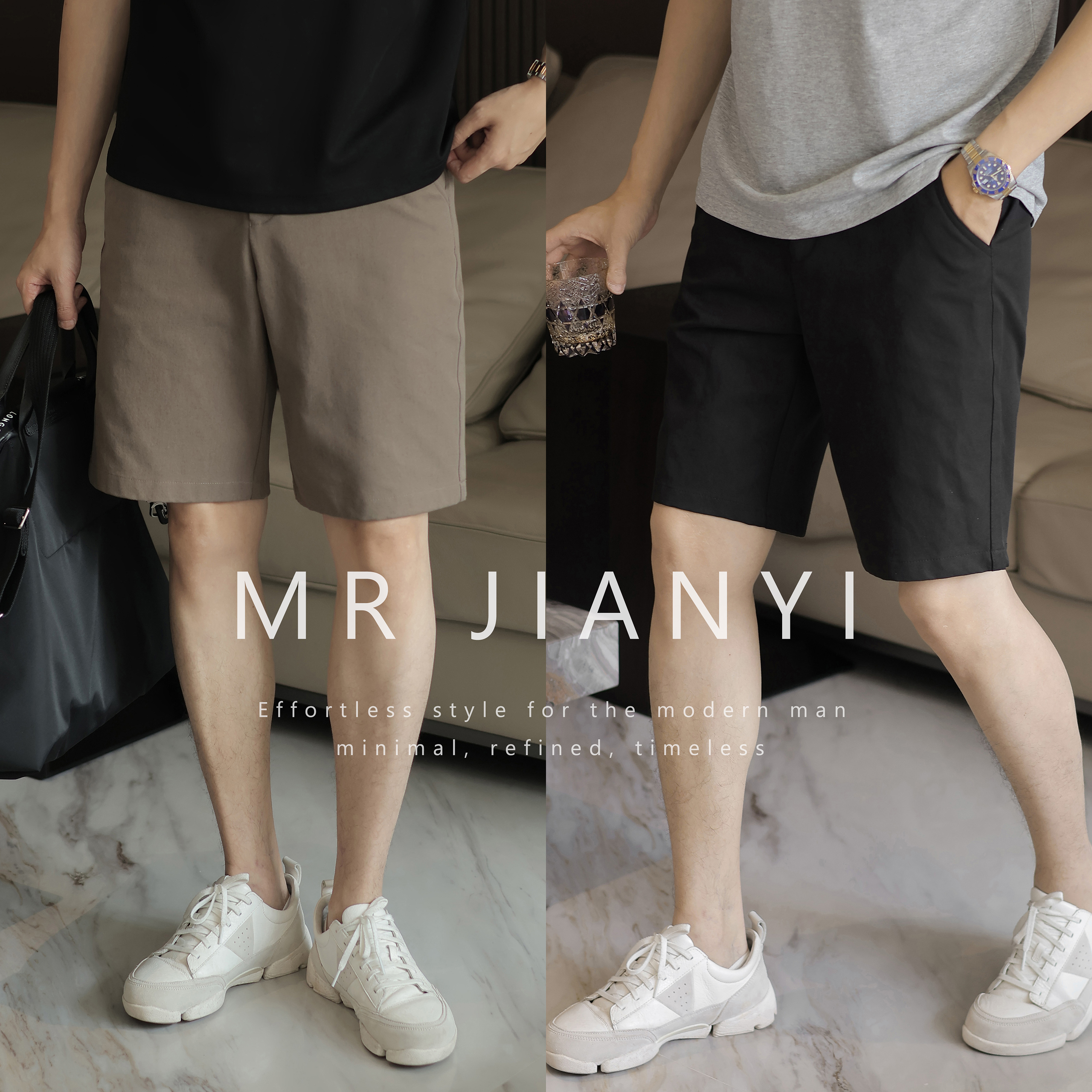 DAXIN夏季男士薄款极简松紧腰中裤舒适微弹直筒休闲五分短裤男