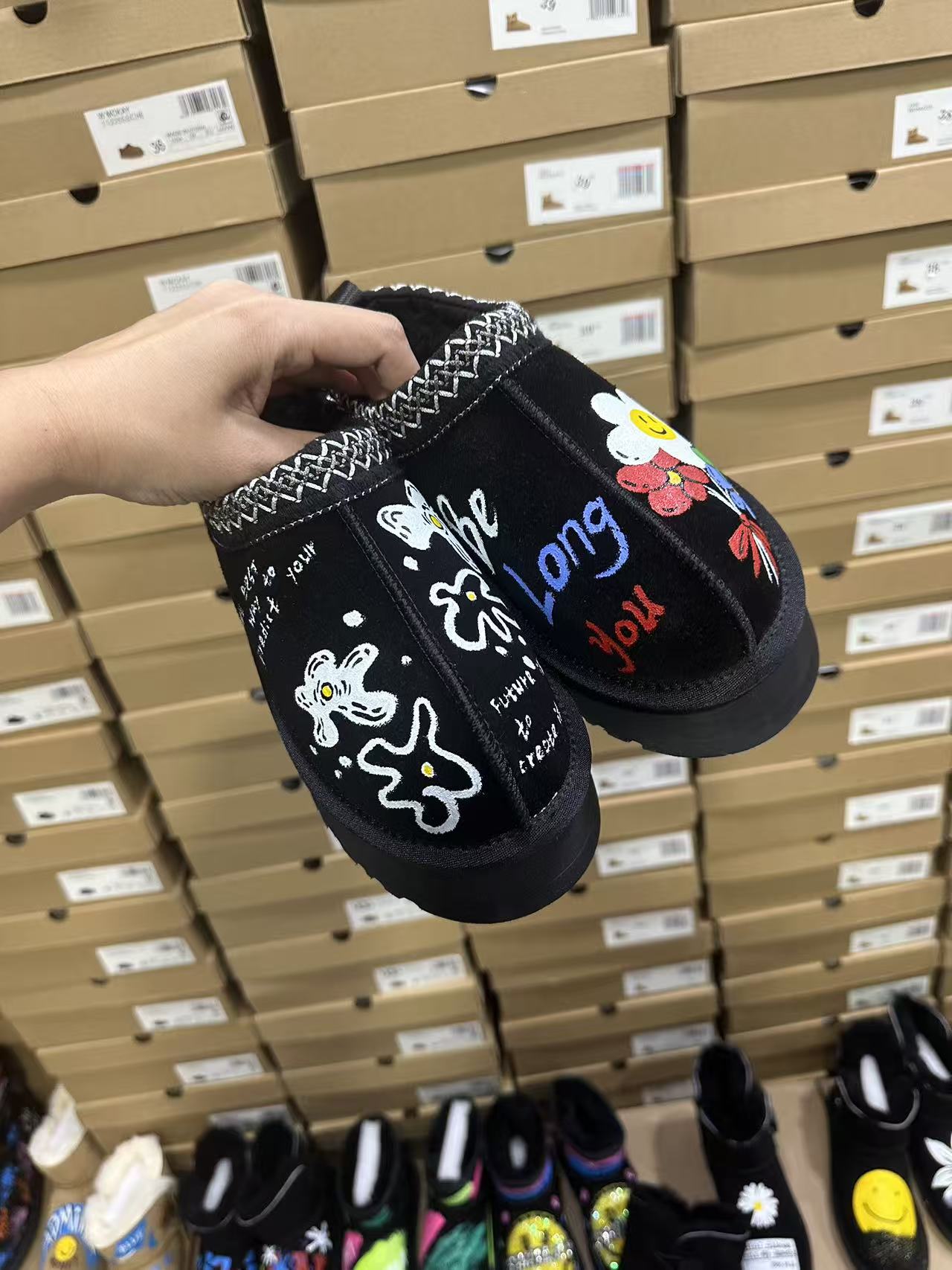 新款原创手绘卡通包头拖雪地靴AB款厚底民族风女款个性潮鞋小众