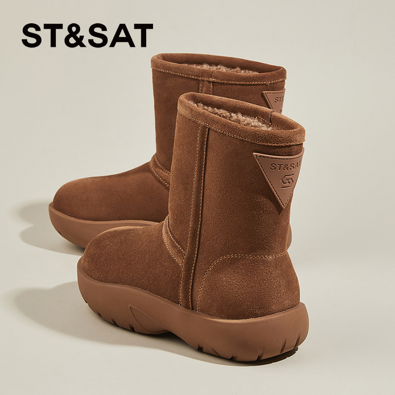 星期六卡皮巴拉羊羔毛雪地靴女厚底真皮女靴爆款冬季加绒棉鞋短靴