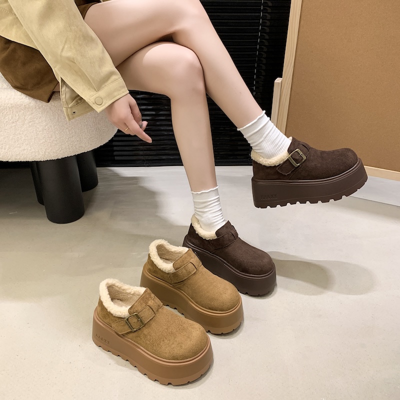 牛皮勃肯鞋女冬季加绒保暖搭子厚底一脚蹬毛毛鞋A-8021