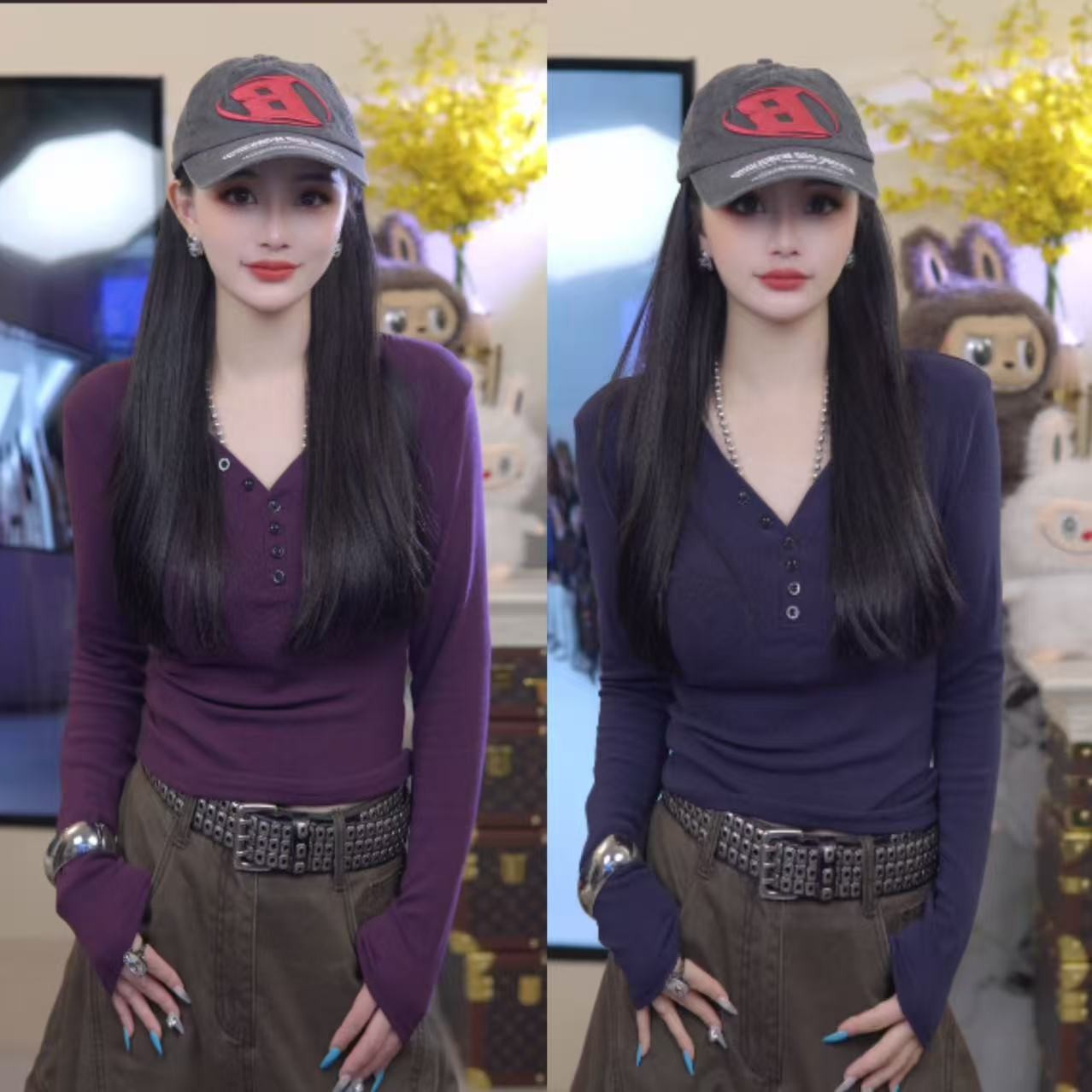 2025秋冬韩版气质设计纽扣款修身显瘦百搭简约款打底衫长袖女9044