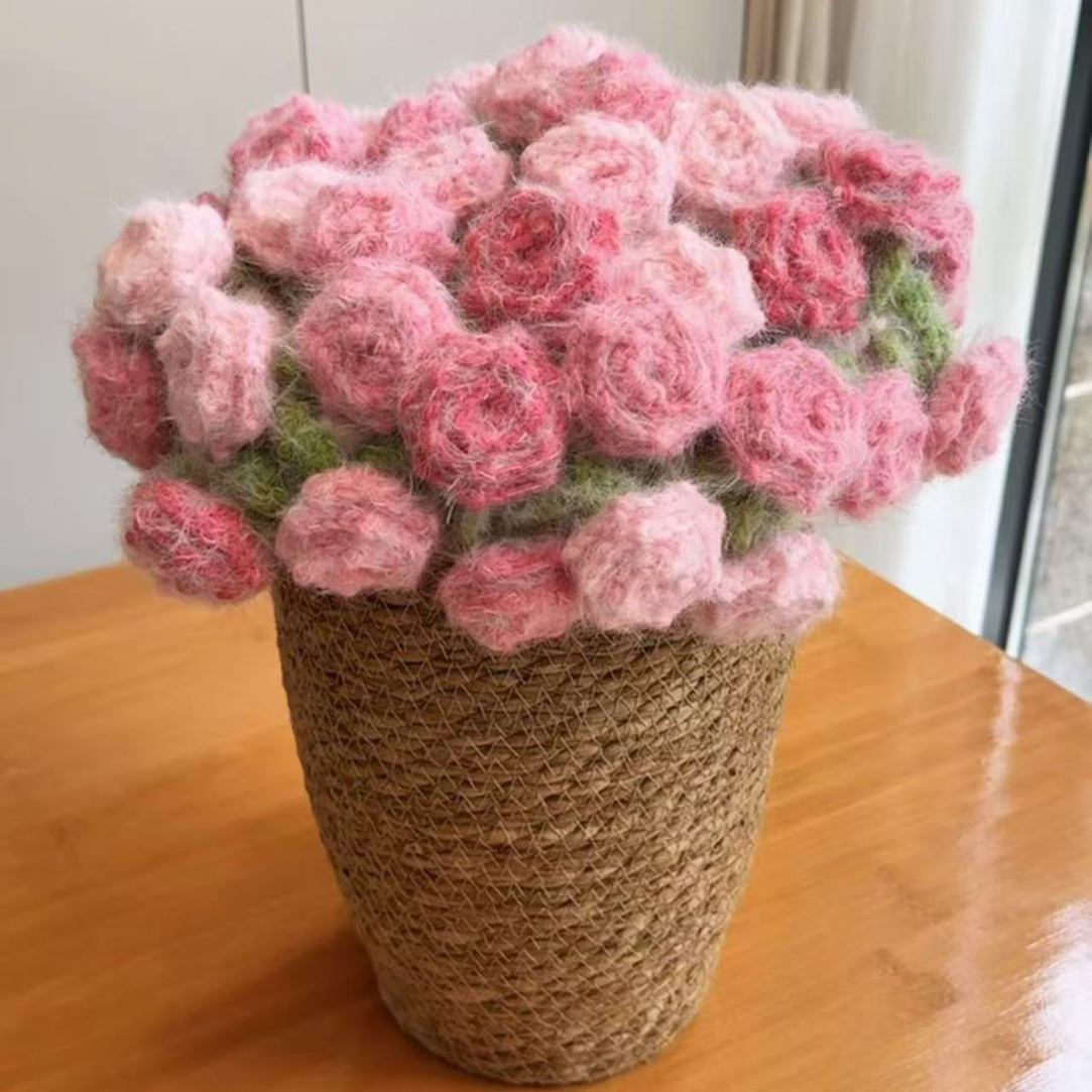 含钩针记号扣】和韵羽毛线心意花束玫瑰花束毯子材料包盖毯手工diy