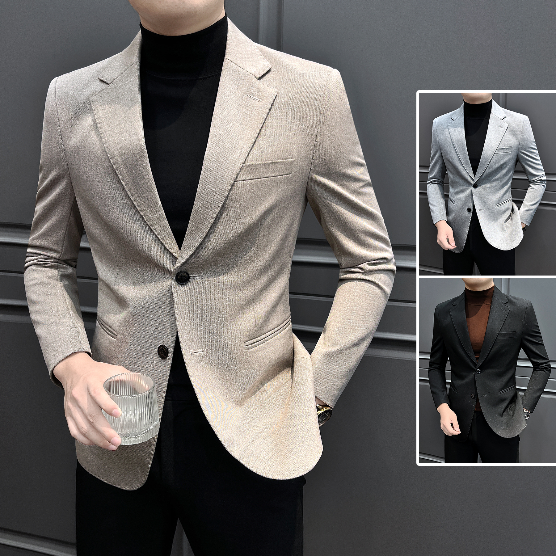 银丝休闲西服外套男款网红洋气炸街男装爆款2025新款秋冬男士西装