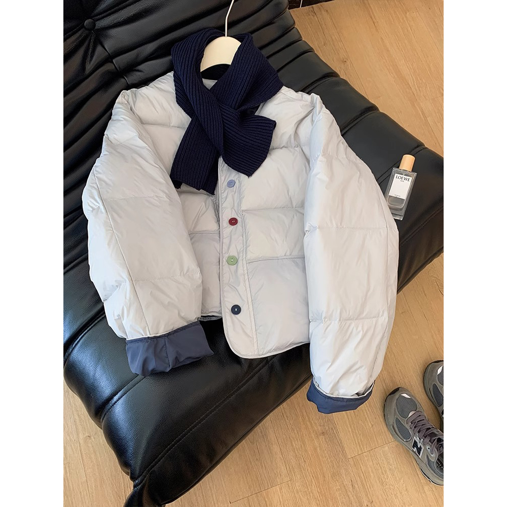 韩系撞色糖果色圆领短款棉服女冬季新款独特超好看保暖面包服外套