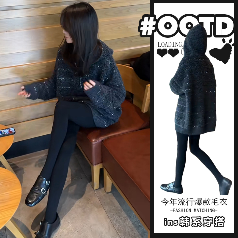 美式别致显气质长袖连帽毛衣女2025秋冬新款高级感独特显瘦针织衫