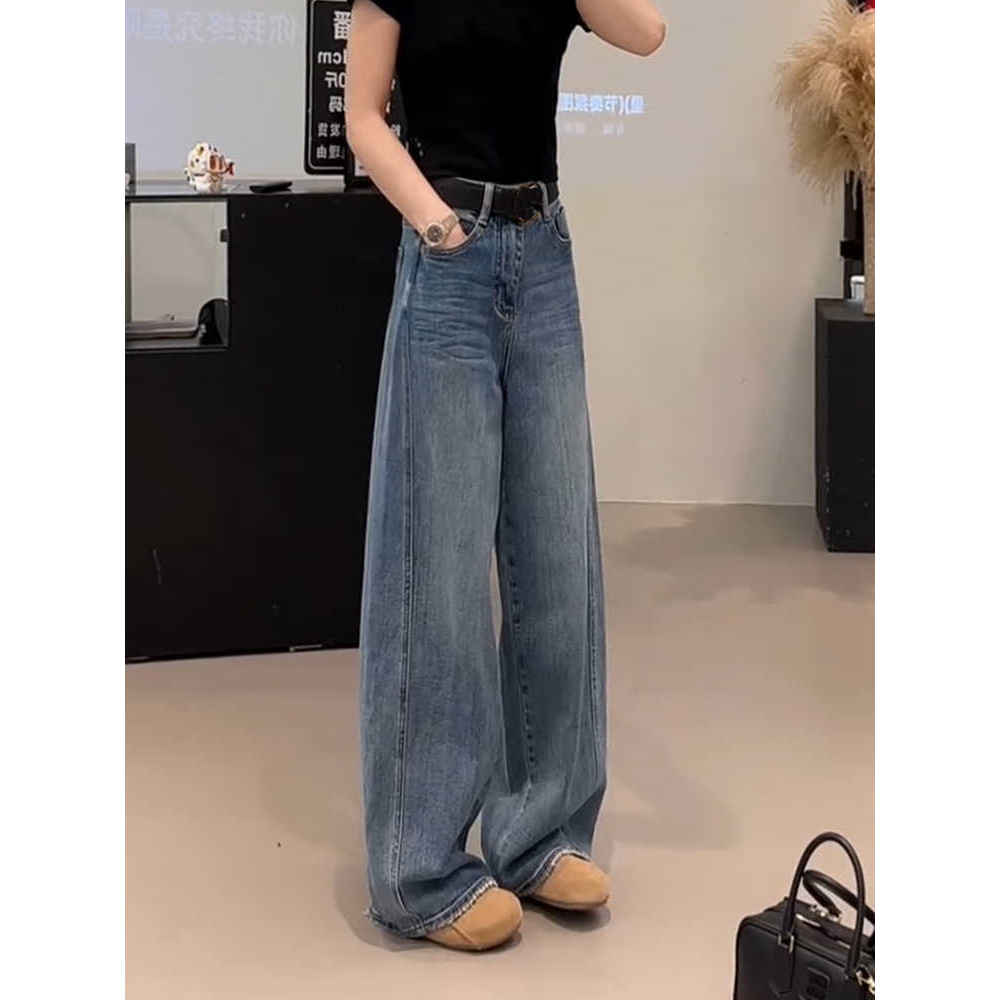 大码女装2025春季新款时尚高腰阔腿牛仔裤胖mm宽松显瘦直筒拖地裤