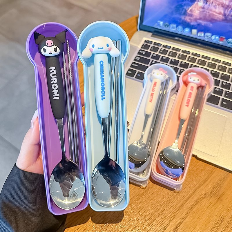 正版三丽鸥不锈钢儿童餐具美乐蒂玉桂狗库洛米帕恰狗凯蒂猫高颜值