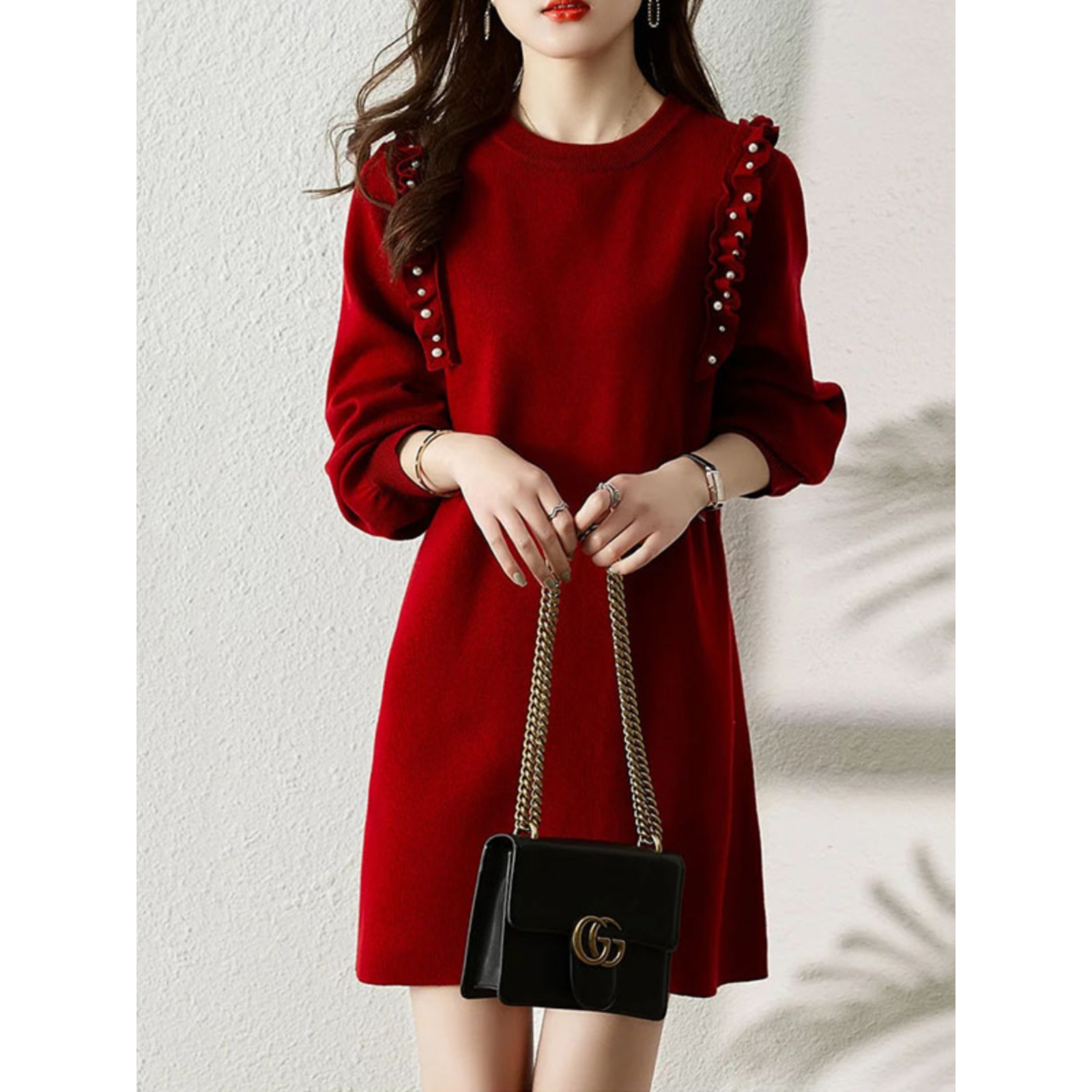 2025秋冬配大衣毛衣裙女式圆领宽松长袖内搭打底针织连衣裙潮加厚