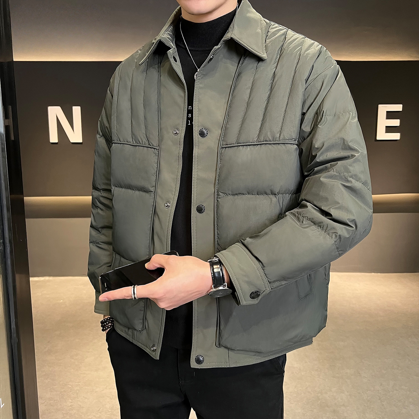 内米霍切国标90白鸭绒羽绒服男冬季新款翻领休闲百搭保暖外套上衣