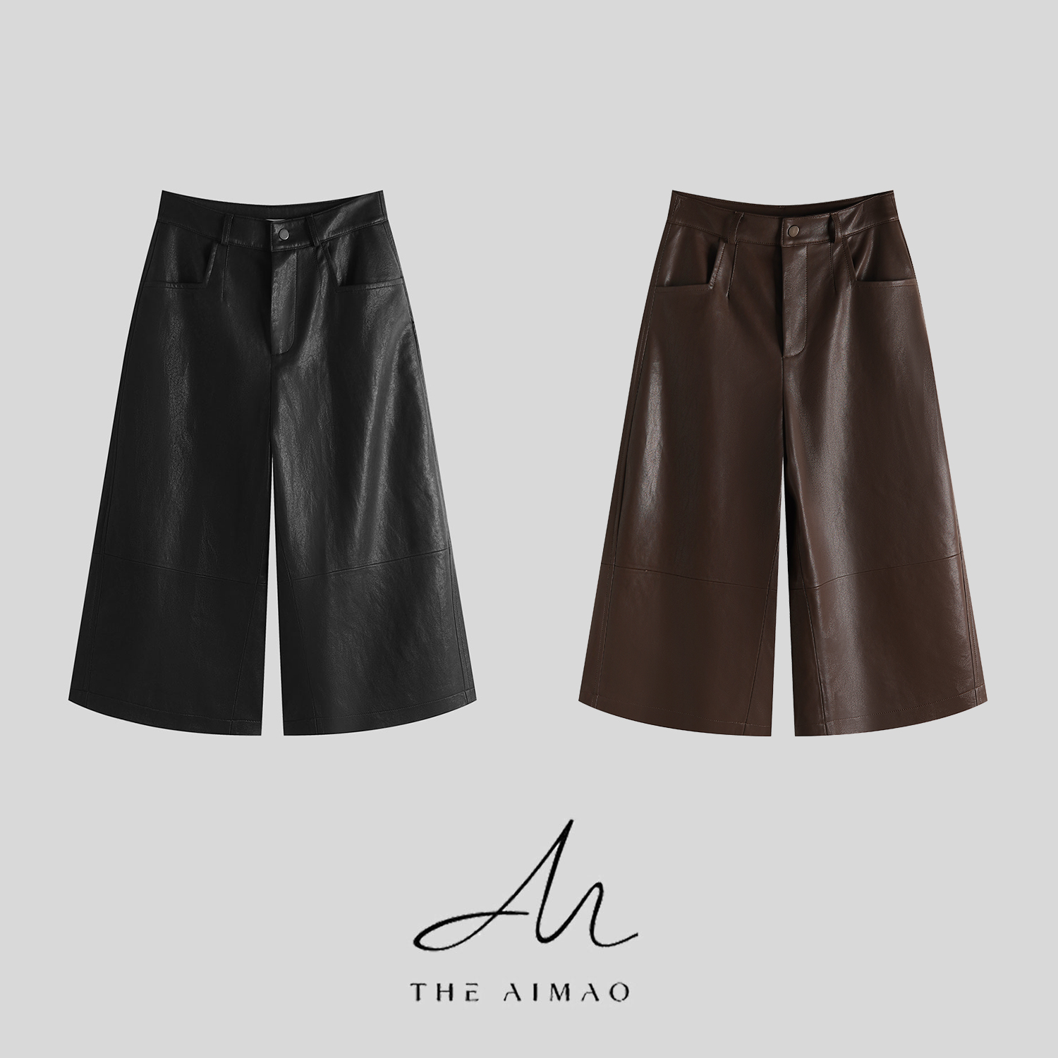 【THE AIMAO】“黑爵士”山本裤蛋白皮高腰直筒显瘦七分裤XYX82672