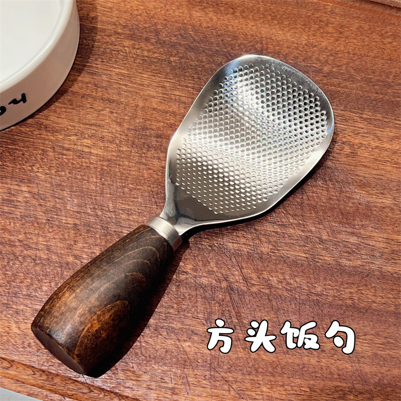 【外贸原单】日系可立式胡桃木手柄304 不锈钢米饭铲米饭勺