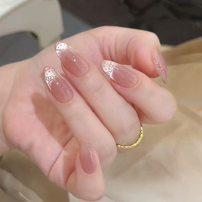 法式kitty夏季新款温柔少女风格日常气质纯手工高级显白网红美甲