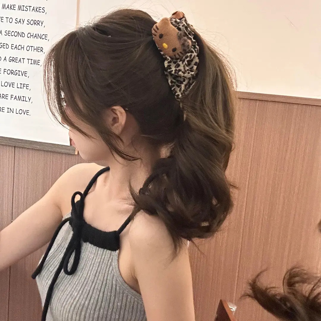 复古豹纹kt猫多层香蕉夹女后脑勺抓夹头饰发卡马尾夹盘发竖夹发饰