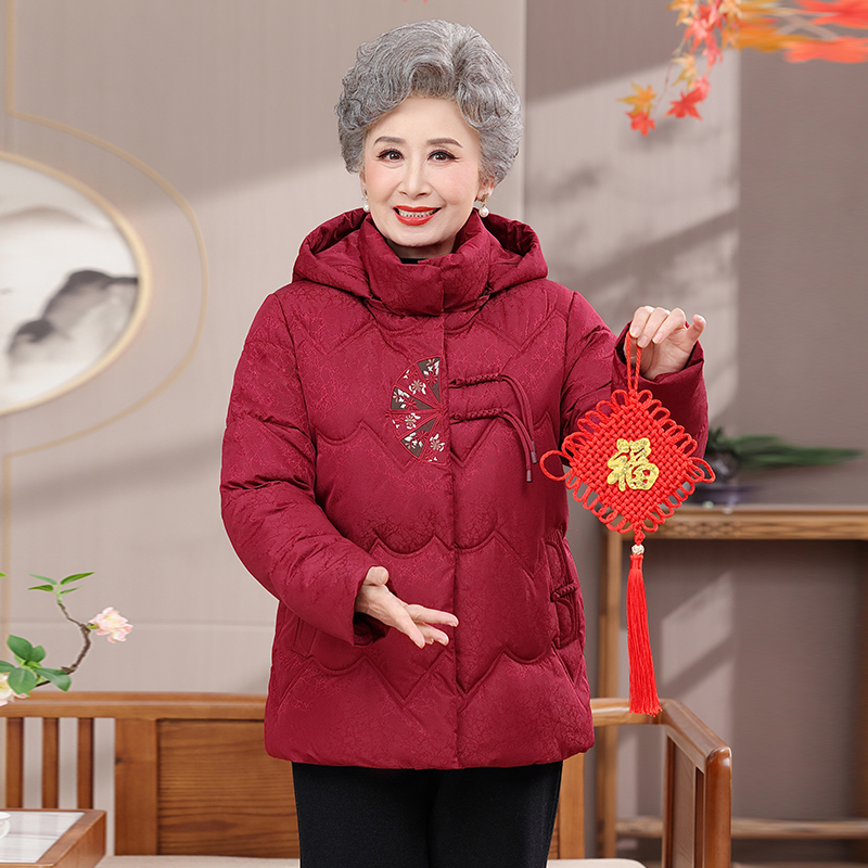 妈妈棉服新中式盘扣刺绣加绒加厚保暖外套本命年中老年冬装棉衣