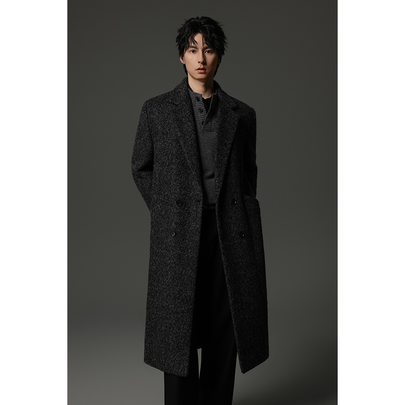 长款男士秋冬加厚氛围感针织绵羊毛大衣宽松休闲呢大衣时尚外套58