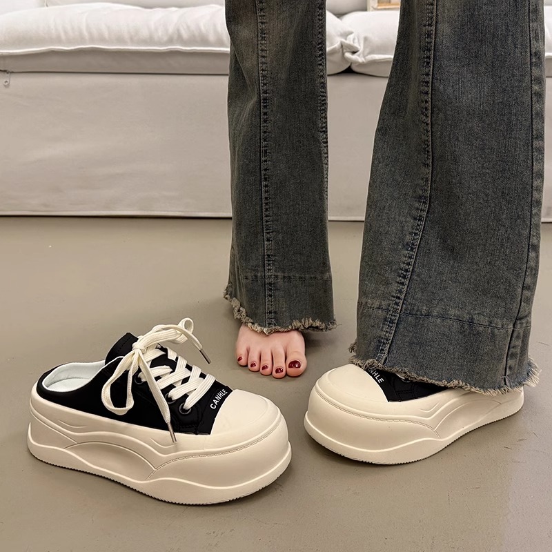 包头厚底增高半拖鞋女外穿高级感2025超火新款春夏季一脚蹬懒人鞋