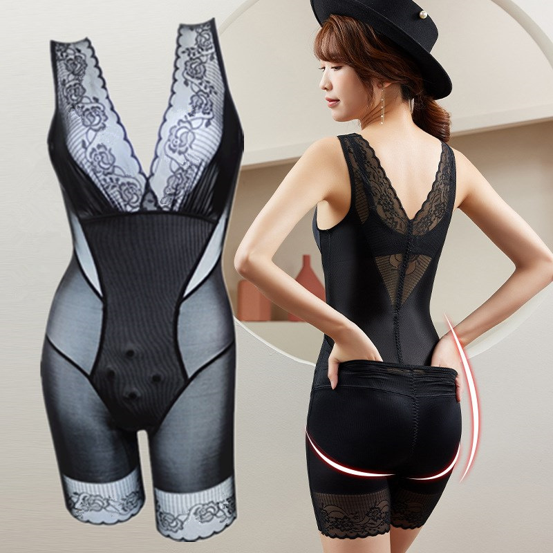 【夏季热销款】高端塑身连体衣后脱式双臀带开裆款蕾丝抹胸美体无痕