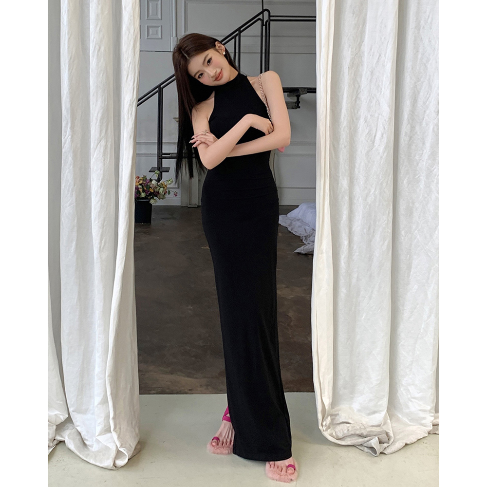 81062025新款设计无袖气质高领修身后开叉高级感连衣裙女长裙