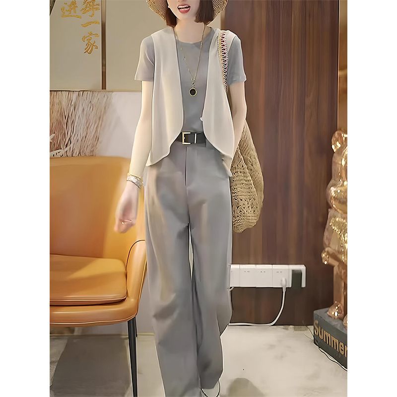 夏装搭配一整套时尚梨形穿搭高级感显瘦气质减龄休闲三件套装女装