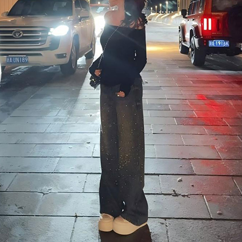 【银河爆闪裤】气质时尚街头风牛仔裤女休闲百搭加绒牛仔裤