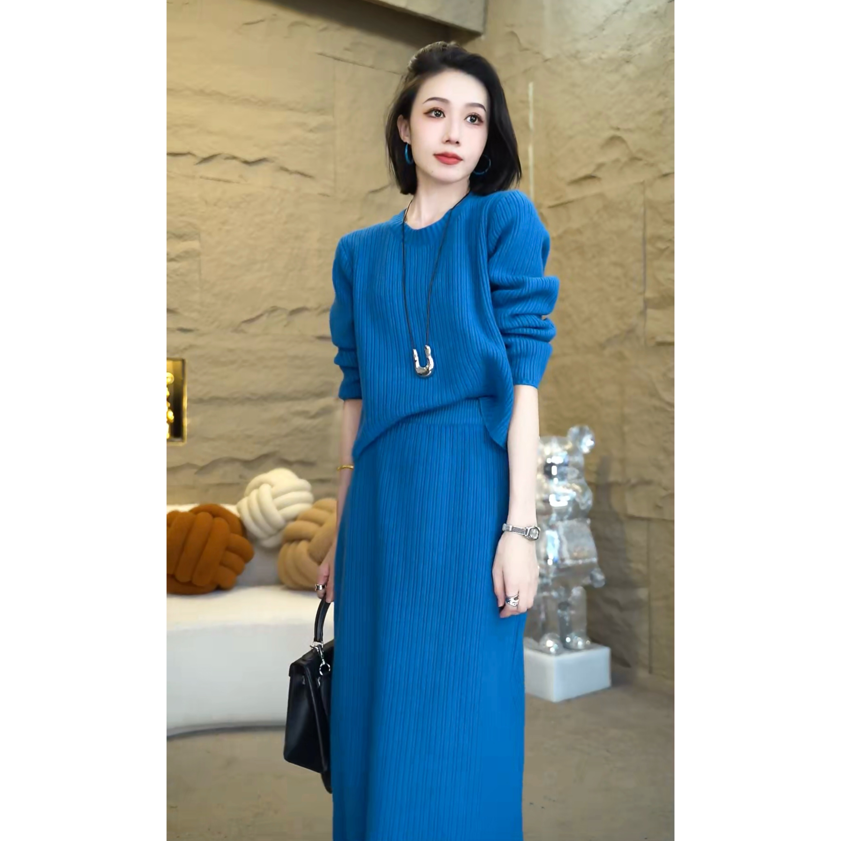 秋冬时尚洋气女士时尚百搭服装显瘦女装长袖洋气两件套7017