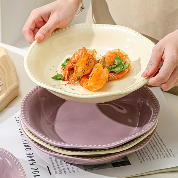 法式盘子餐盘碗碟盘家用陶瓷鱼盘圆盘方盘味碟奶油风餐具简约加厚