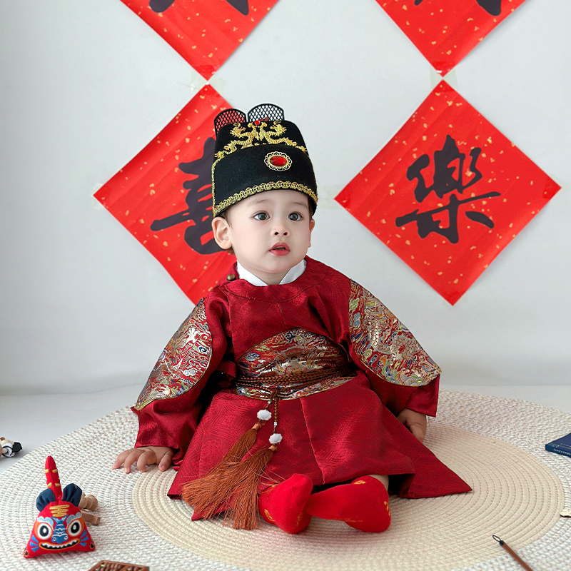 周岁服装男宝宝一周岁礼服喜庆汉服婴儿衣服中式抓周小少爷生日宴