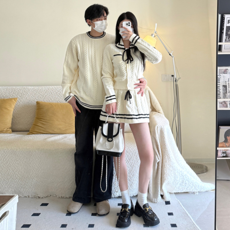 法式情侣装秋冬高级感ins学院风复古时尚日系针织裙两件套显瘦潮