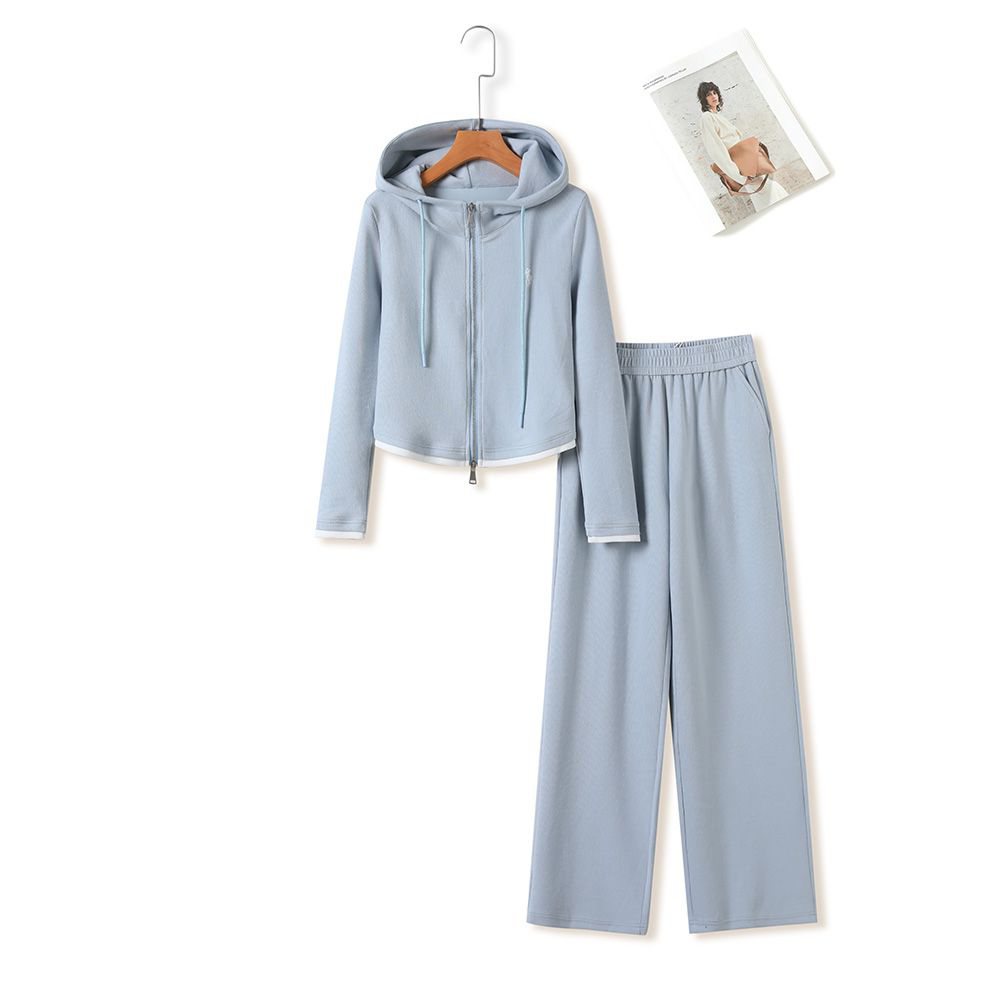 X1501-6时尚休闲套装女2025秋季新款减龄上衣开衫+直筒裤两件套