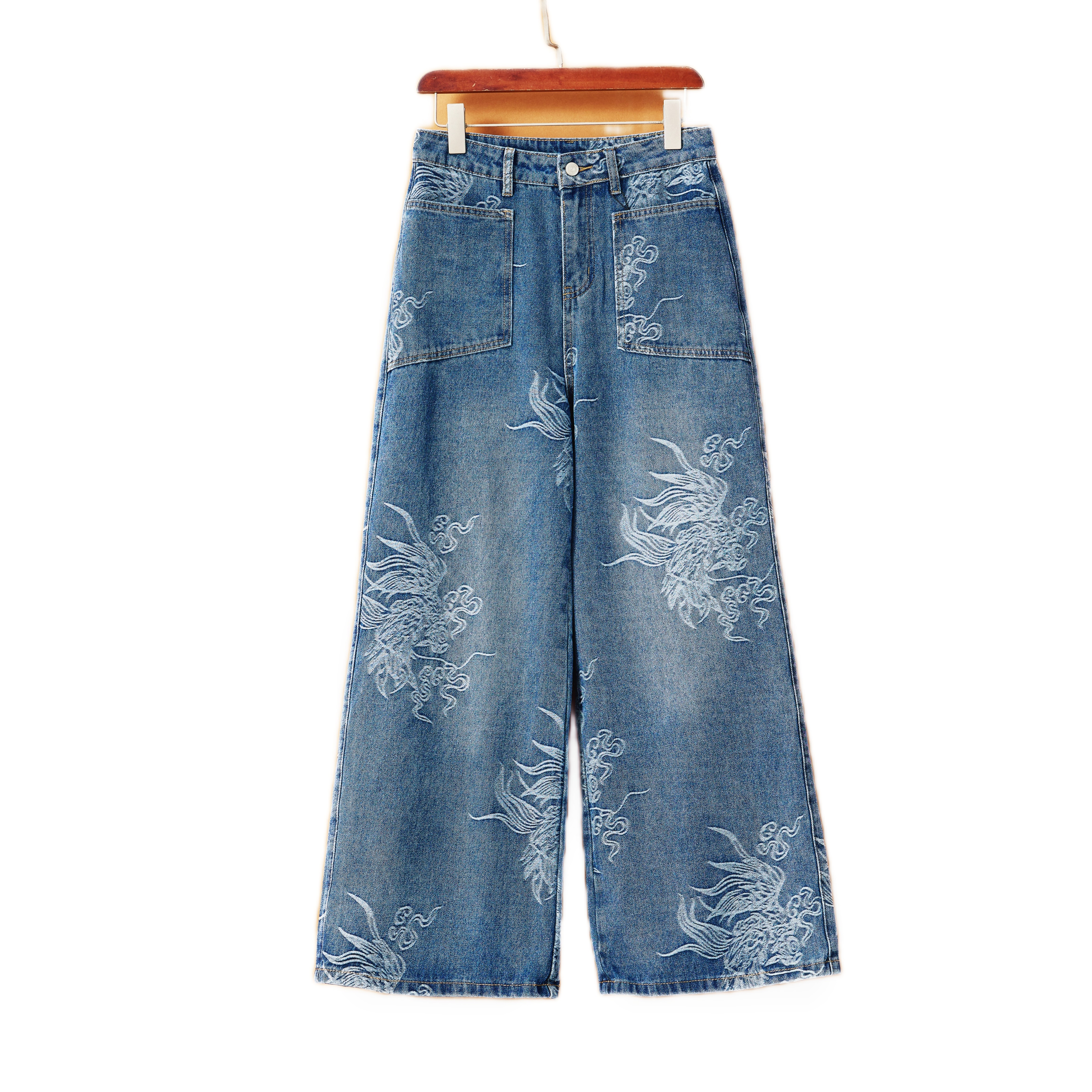 【金玉满堂牛仔裤】太有调调了！凤凰金鱼织绣直筒裤mn4050