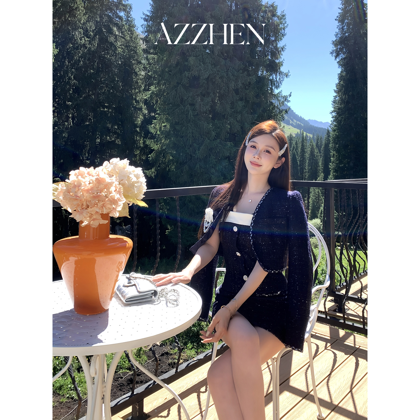 （秋势力周）AZZHEN【静奢山茶】气质奢华复古香风套装AZ5BSW12-SW