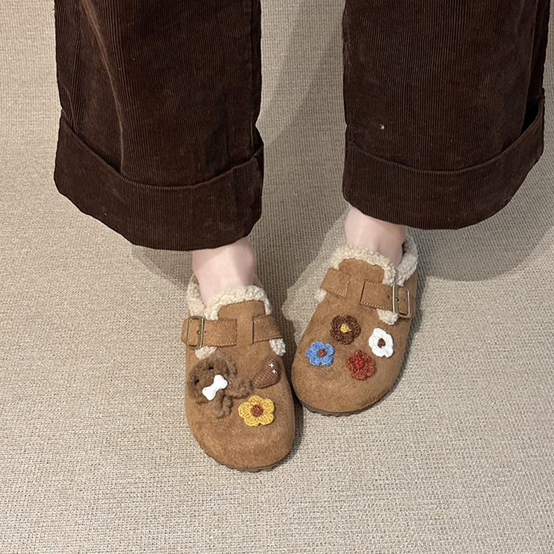 毛绒勃肯鞋女2025冬季保暖内增高包头棉拖鞋一脚蹬软底懒人鞋外穿