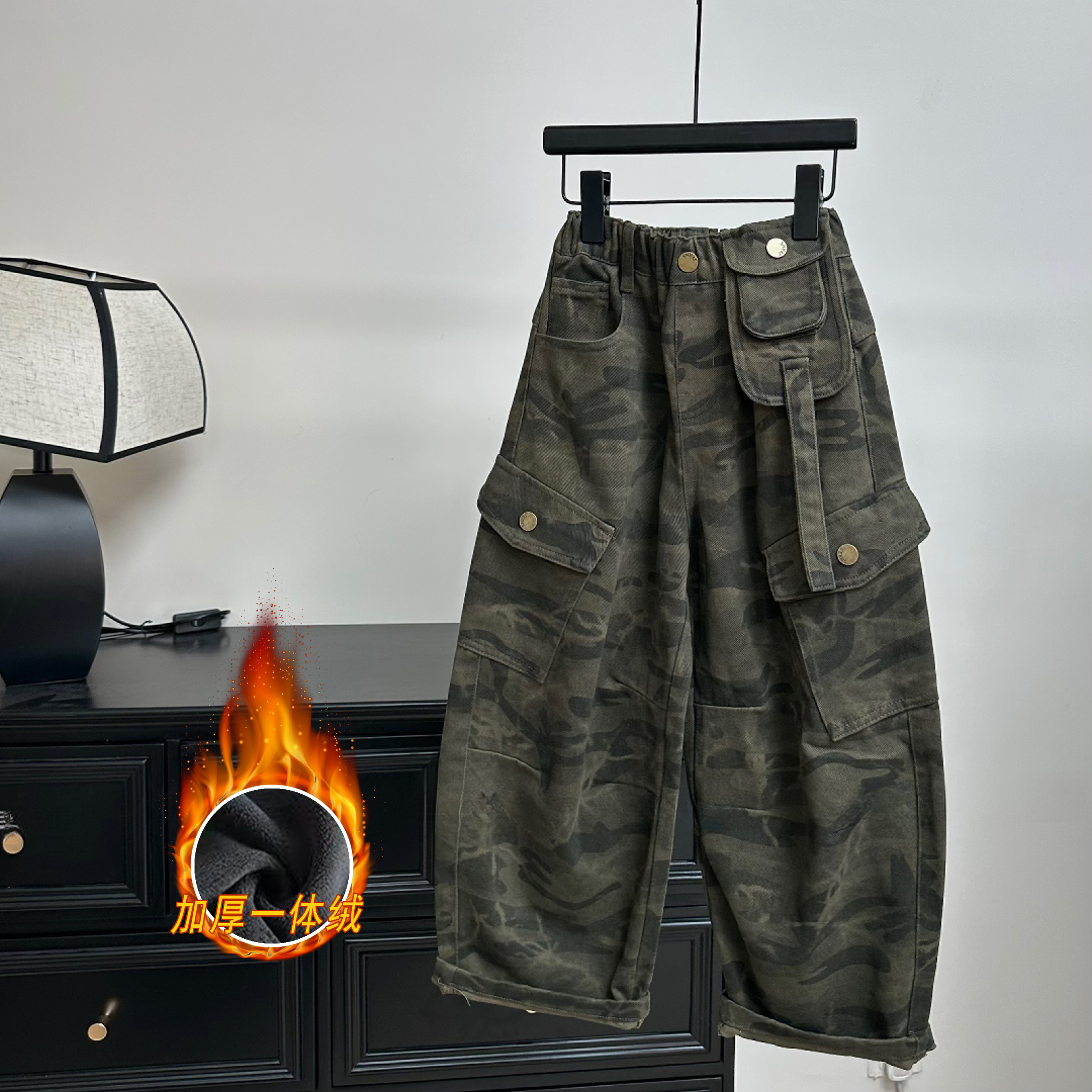 纯棉品质休闲伞兵工装迷彩长裤男女中大童痞帅休闲潮酷宽松弯刀裤