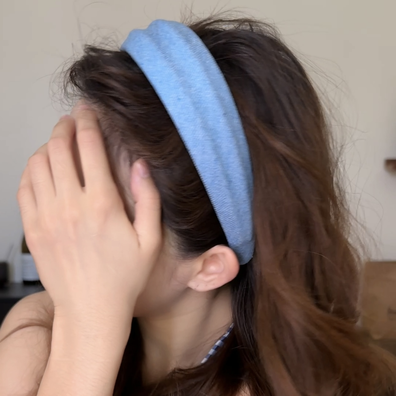 凸面双褶！弧面硬边牛仔高颅顶固定碎发甜酷感韩系宽边发箍