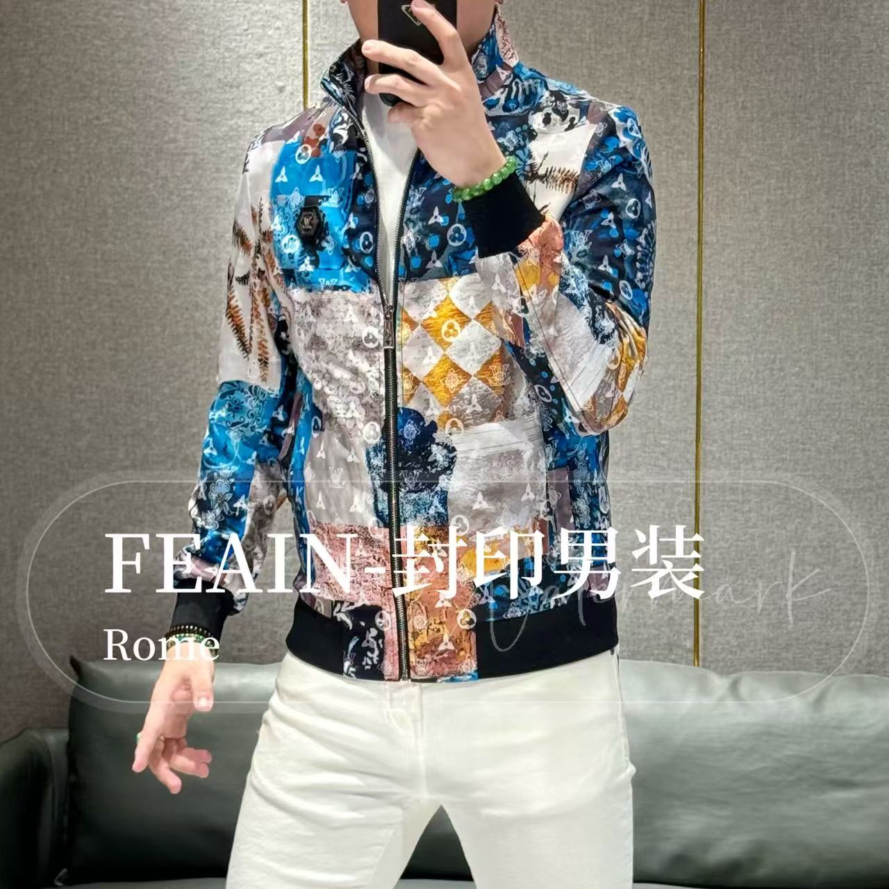 【雷迪凯奇】新品老*花立领幻彩印花拉链夹克8050