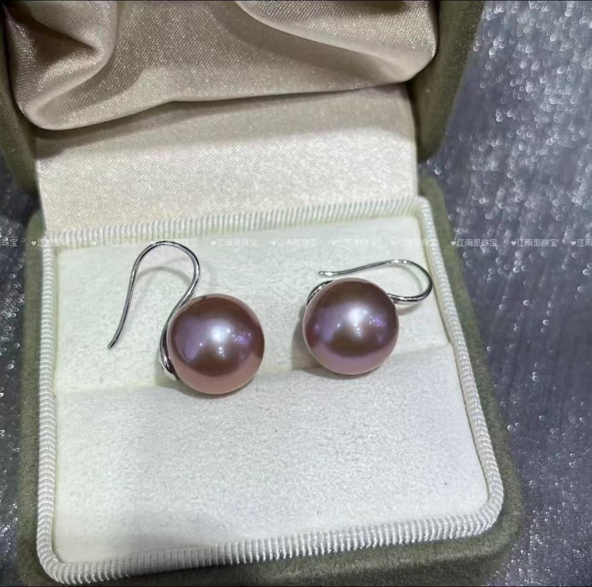 紫色 高跟鞋925银耳饰 12mm贝珠 紫色耳饰 法式轻奢精致