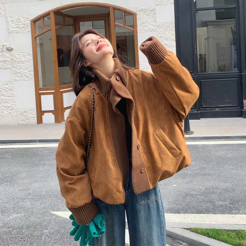 可盐可甜复古麂皮绒羽绒服2025冬季新款甜酷松弛感ins风夹克外套